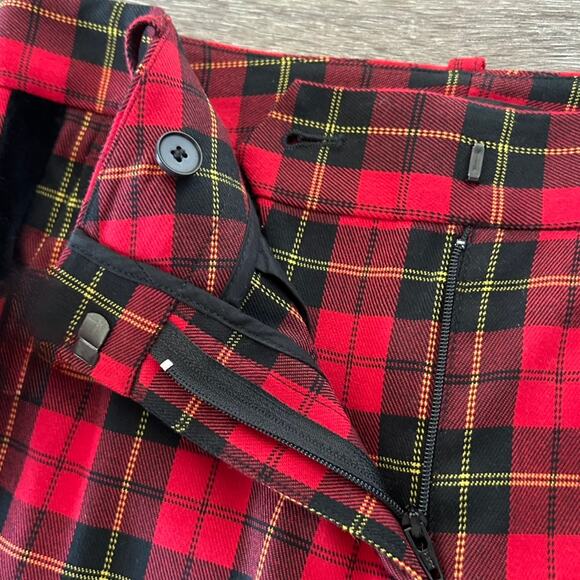 EUC Maje Red Pantya Velvet Piped Plaid Pants Tartan Cropped Check Slim Trouser - Picture 14 of 16
